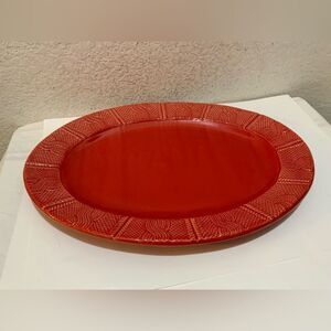 BIA Cordon Bleu 16 inch Red Cable Knit Oval Platter G22